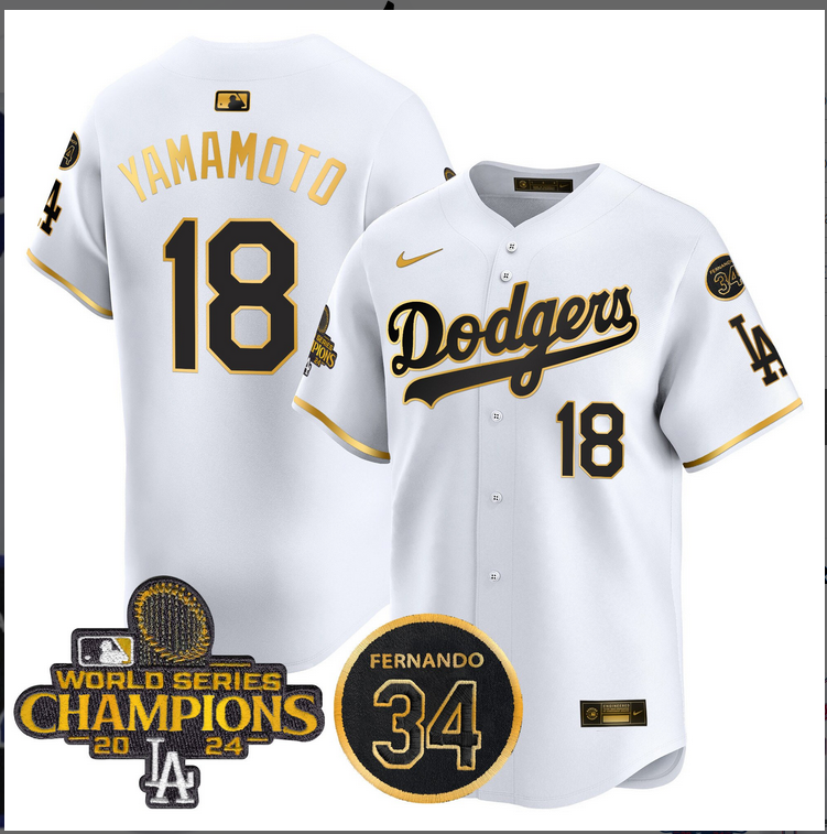 Men MLB Los Angeles Dodgers #18 Yamamoto white 2024 World Series Champions Patch Limited Jersey style 5